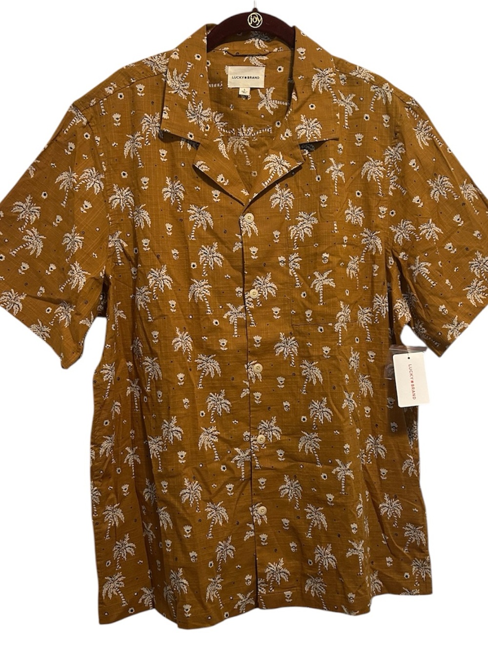 Lucky Brand Mustard Short-Sleeve Palm Print Button-Down Shirt NWT